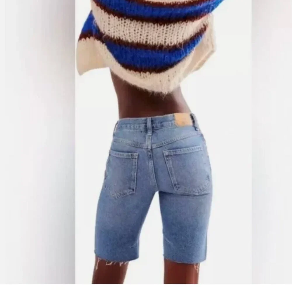 NWT Free People We The Free Ghost Town Blue Denim Long Shorts